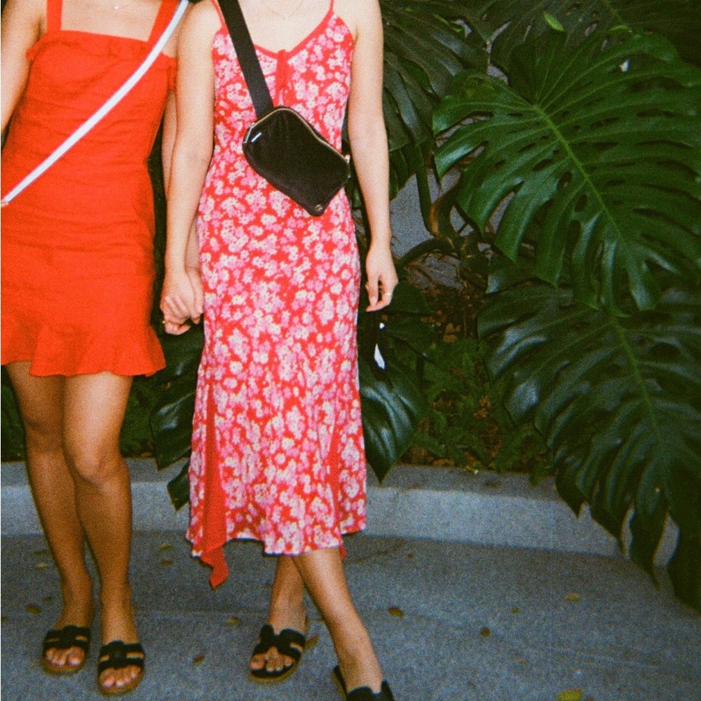 Urban Outfitters Red & Pink Floral Midi Dress